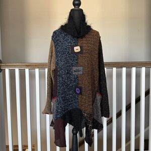 Hand Jive Wear Art Sweater Large Colorful Artsy  Patchwork Boho 90s Eclectic Max